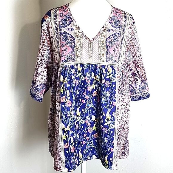 Tops - Multicolor Peasant Top in Mixed Designs, Blues, Pink, Size XXL, NWOT